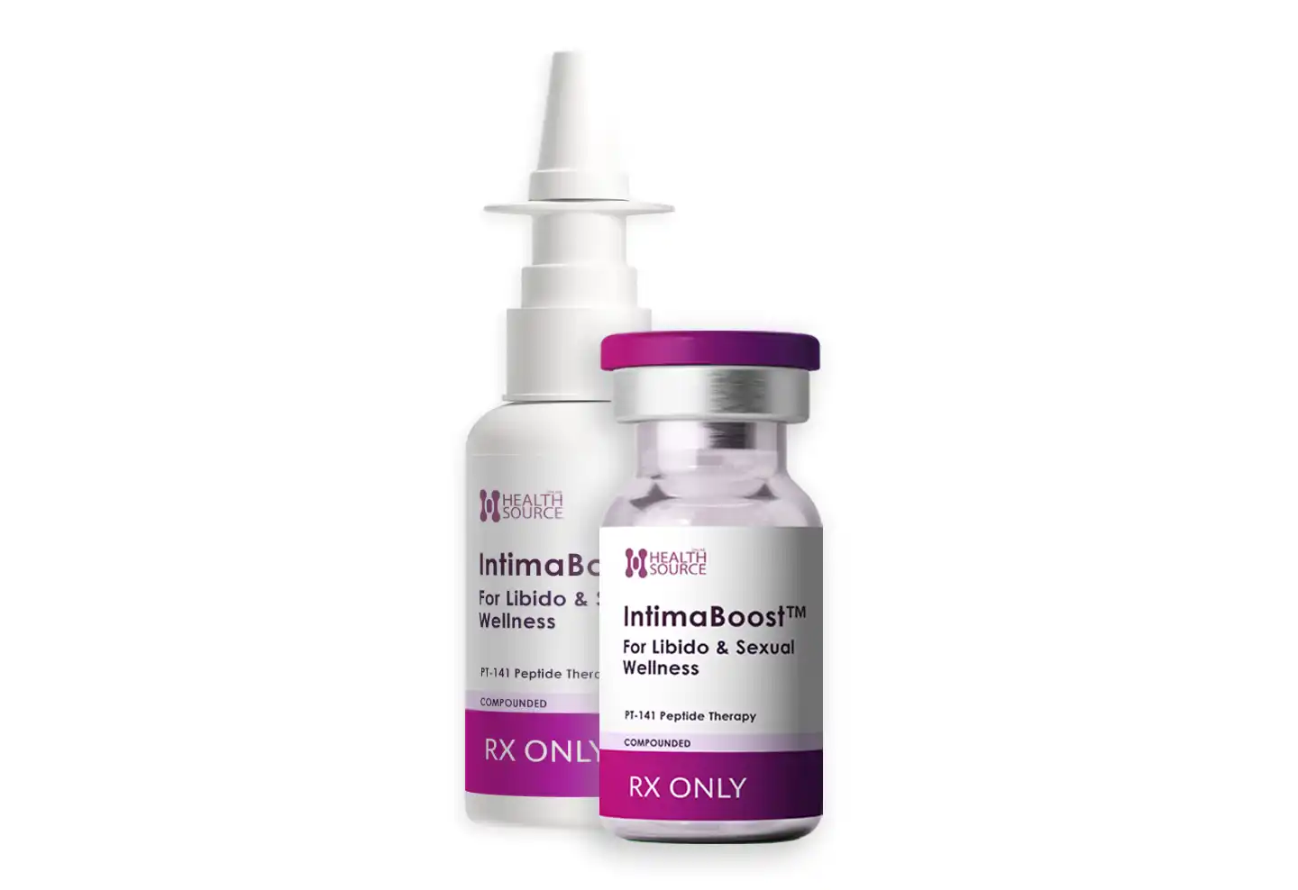 IntimaBoost PT-141 Peptide Therapy for Libido injection vial and nasal spray